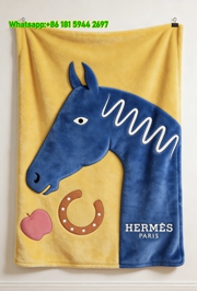 Hermès Blue Horse Flannel Throw Blanket IMG_5040